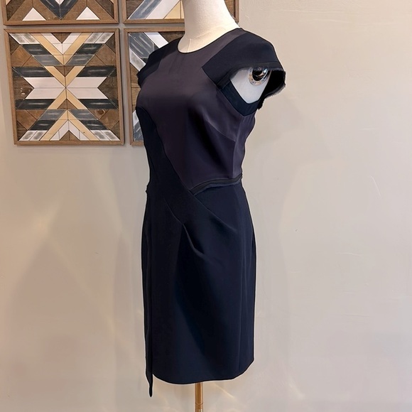 BCBG MAXAZRIA RUNWAY Asymmetrical Patchwork Navy Night Plum Cocktail Dress 2 - Picture 4 of 12